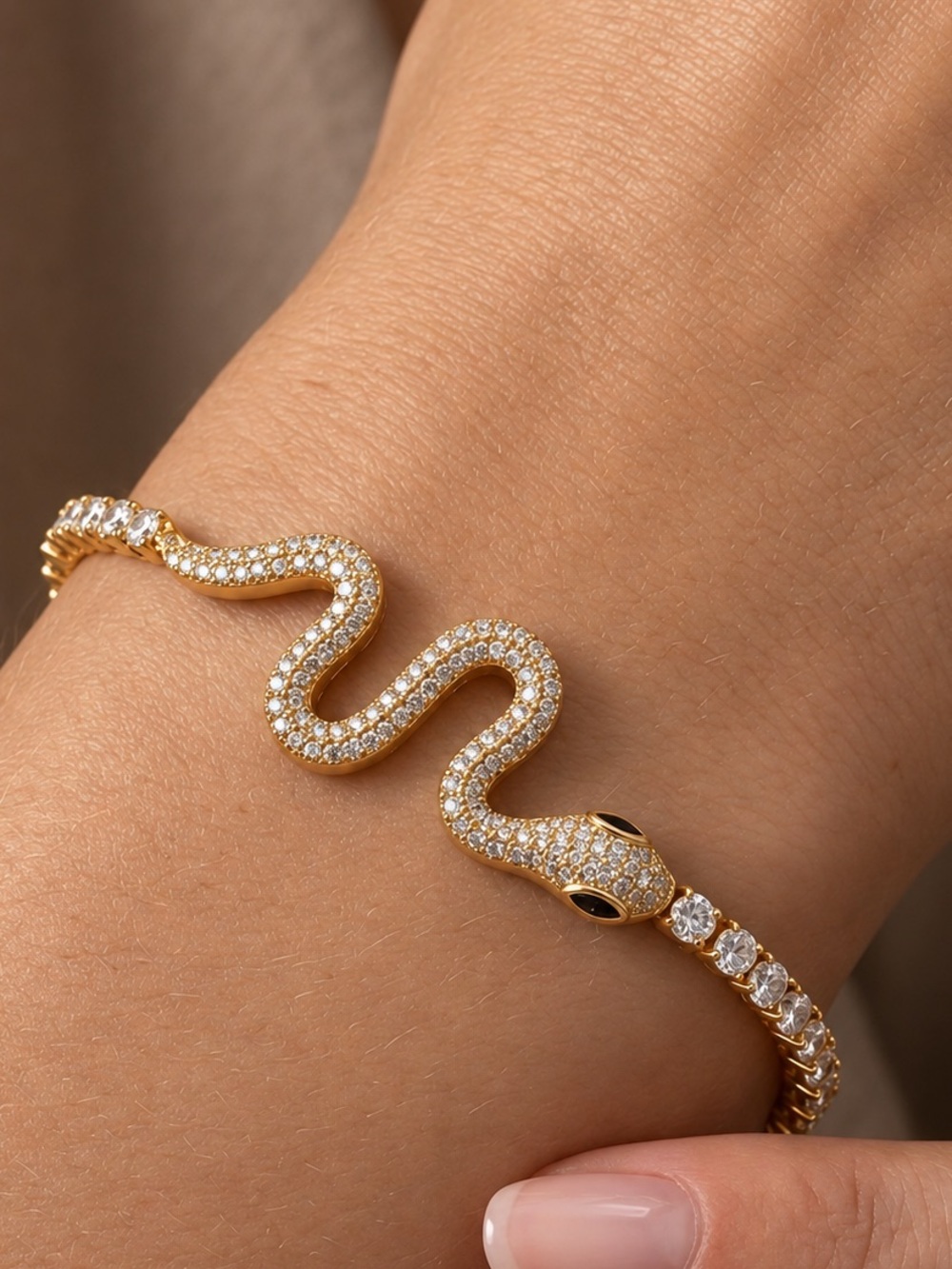 LAST 2🔥Snake Tennis Bracelet 14k Gold Plated | Water Resistant Hypoallergenic